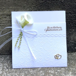 Edle Hochzeitskarte Glückwunschkarte zur Hochzeit weiß Geldkarte Geldtasche Callas gold